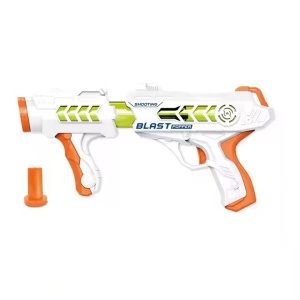Pistol de jucarie, lansator cu 10 bile din spuma, cu lumini si sunete, 34x15 cm, alb-portocaliu - Img 5