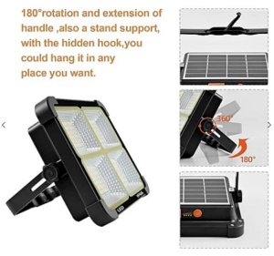 Proiector cu incarcare solara 336 LED, Putere 100W 16500mAh 10000 LM, 4 Moduri de iluminare - Img 5
