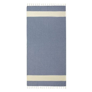 Prosop Hamam pentru Plaja, din Bumbac, Model Romburi, 180x100cm, Albastru-Ecru