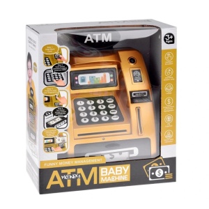 Pusculita tip Bancomat Muzicala, pentru Copii 3 ani+, cu Depunere si Retragere, ATM, Senzor de Miscare, 25x15.8x9cm, Argintiu/Auriu - Img 5
