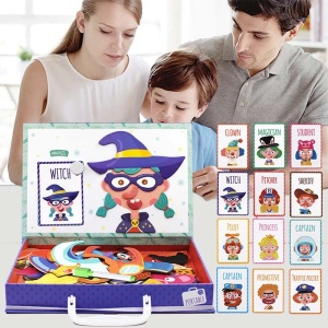 Puzzle magnetic Vrajiroare, cu 12 roluri diferite, din lemn, pentru copii 3 ani+, 27x20x4 cm, multicolor - Img 2