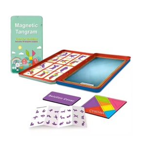 Puzzle Tangram cu 30 de forme, magnetic, pentru copii de 3 ani+, 19x11x1.5 cm, multicolor - Img 3