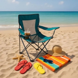 Scaun Camping Pliabil, cu Husa, 52x56x75cm, Turcoaz-Negru - Img 1
