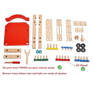 Scaunel de construit si centru de activitati, din lemn, pentru copii 3 ani+, 37.5 x 23.5 x 25.6 cm, multicolor - Img 6