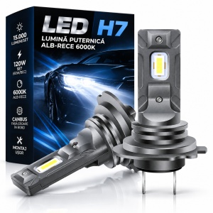 Set 2 Becuri LED H7 CANBUS, 120W, 15000 lm, 12V, Lumina Alb-Rece 6000K