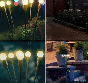 Set 2 Lampi solare LED Alb Cald cu 6 bulbi decoratiune gradina licurici - Img 3