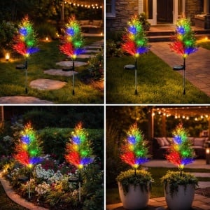 Set 2 lampi solare tip bradut tuia cu 8 Led-uri colorate, Inaltime 74cm, Senzor de lumina - Img 3