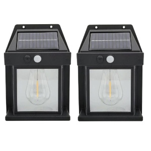 Set 2 x lampa solara de perete, Putere 2W 600LM, Rezistenta la apa IP65, Negru