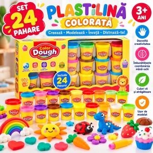 Set 24 pahare cu plastilina colorata pentru Copii, 3 Ani+, Culori Asortate, Usor de modelat si depozitat - Img 5