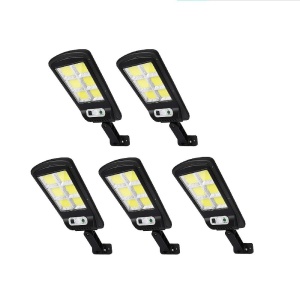 Set 5 x Lampi solare stradale LED, cu 6 cadrane, senzor miscare, IP65, negru - Img 1
