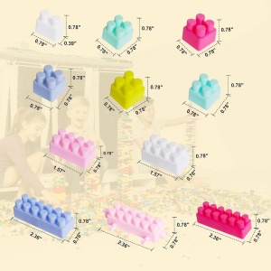 Set blocuri de construit cu 320 piese, pentru copii de 2 ani+, 24x21x18cm, Roz - Img 7