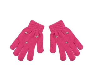 Set Caciula cu Fular Circular si Manusi, strasuri si captuseala fleece, 6 ani, fucsia - Img 3