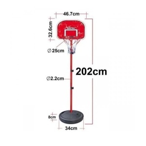 Set cos de baschet cu minge si accesorii, pentru copii 4 ani+, 202 cm inaltime maxima, rosu cu negru - Img 5