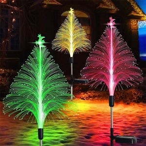 Set cu 2 Lampi Solare in forma de Bradut de Craciun, 7 Culori Schimbatoare, 90cm Inaltime, Multicolor - Img 3