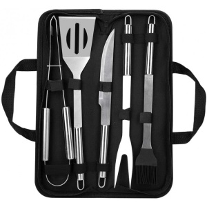 Set cu 5 ustensile pentru gratar din inox cu geanta inclusa