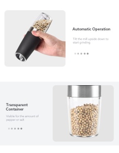 Set de 2 rasnite electrice pentru condimente cu suport din metal, Capacitate 50 ml - Img 5