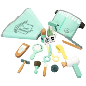 Set de joaca, frizer, din lemn, pentru copii 3 ani+, cu 16 accesorii, 21.5x17.10 cm, maro-albastru - Img 1