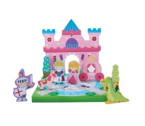 Set din lemn caramizi de construcție Castel & Figurine, 15 piese, 18 luni+, 30.5×30.5×31 cm