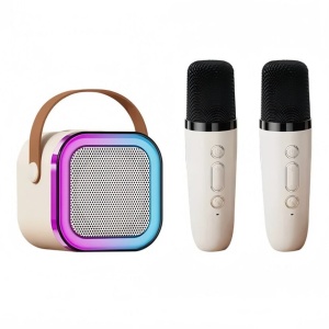 Set karaoke cu boxa 5W si 2 microfoane, wireless, bluetooth, lumina RGB, suporta moduri multiple de intrare, bej - Img 9
