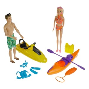 Set papusi manechin cu Jetski, canoe si accesorii incluse