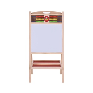 Set Tabla Magentica cu 2 Fete, din Lemn, cu Abac si Ceas, pentru copii 3 ani+, 70 cm inaltime, maro deschis - Img 1