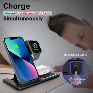 Statie de incarcare rapida 3 in 1 fara fir, magnetic, pliabil, 15W pentru telefon, ceas, casti - Img 6
