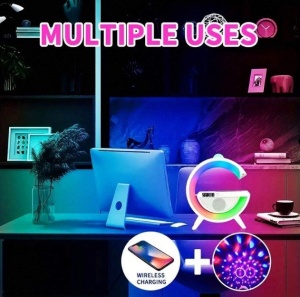 Statie Incarcare 3 in 1 cu lampa RGB, Wireless, Boxa Bluetooth, Ceas Digital - Img 10