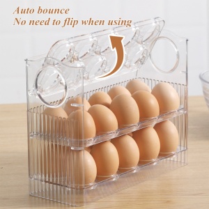 Suport organizator oua pentru frigider, 30 bucati, flip 3 straturi, transparent - Img 6