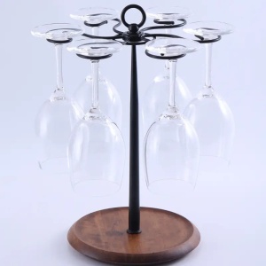 Suport pentru 6 pahare de vin din metal cu baza din lemn, Inaltime 35cm - Img 4