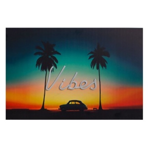 Tablou decorativ din lemn cu LED, cu model cu model apus de soare Vibes, 60x40 cm, multicolor - Img 1