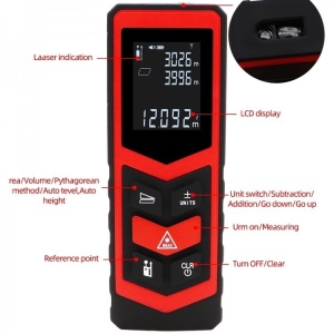 Telemetru cu laser profesional, Distanta maxima 80m, Ecran LCD, Calcul Arie, Volum si Pitagora - Img 3