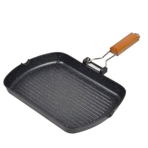 Tigaie grill din aluminiu turnat, Neaderenta, Maner pliabil, Dimensiuni 33.5x45cm, Negru - Img 4