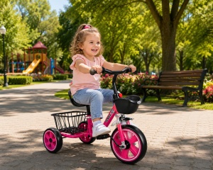 Tricicleta pentru copii 2 ani+, cu cos fata-spate, sa cu spatar si claxon, Roz - Img 2