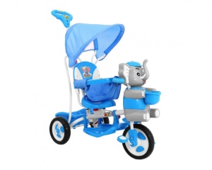 Tricicleta pentru copii 6 luni+, Elefant, cu parasolar, albastru - Img 3