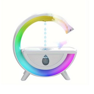 Umidificator cu lumina, picaturi antigravitatie si aromaterapie, 5W, capacitate 350ml, din plastic, alb