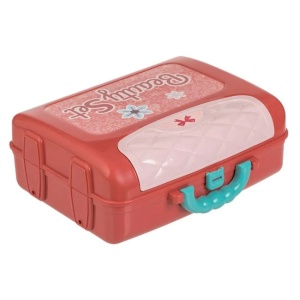 Valiza cutie de bijuterii cu oglinda si accesorii, include 14 piese, 26x10x20cm, roz-verde - Img 4