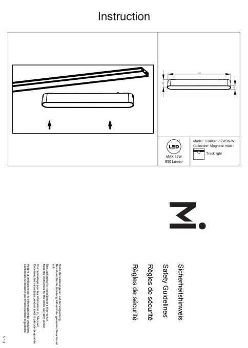 Track luminare TR080-1-12W3K-W