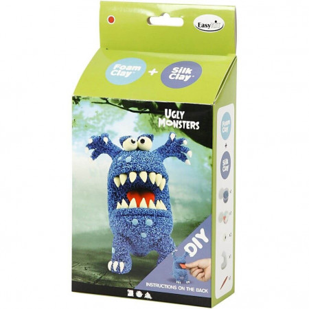 Kit monstru albastru - din plastilina Foam Clay si Silk Clay