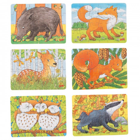 Set 6 puzzle-uri lemn Goki - Animale din padure