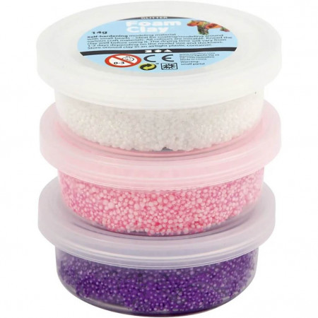 Set spuma de modelat Foam Clay, 3 culori metalice, roz, mov
