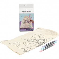 Set creativ rucsac panza pentru colorat si markere - model sirena - Img 1