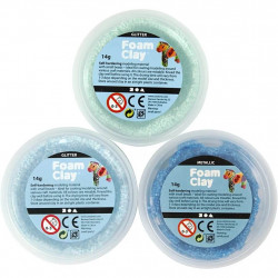 Set spuma de modelat Foam Clay, 3 culori metalice, albastru - Img 2