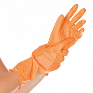 Manusi menaj VERA fara latex - din vinyl 30 cm - marime M - culoare portocaliu - pereche