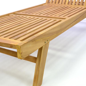 Sezlong cu roti Divero din lemn de salcam - cu roti - 197x65x35 cm - Img 3