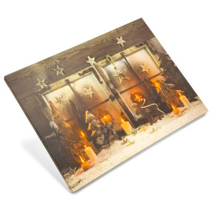 Tablou iluminat 9 leduri efect lumanare cu timer - 30x40cm - print digital pe canvas - Fereastra X-mas - Img 3