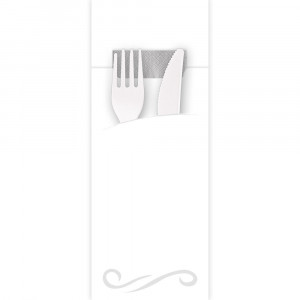 Punga tacamuri CLASIC din FSC mix 20x8.5 cm - cu servetel gri - culoare alb