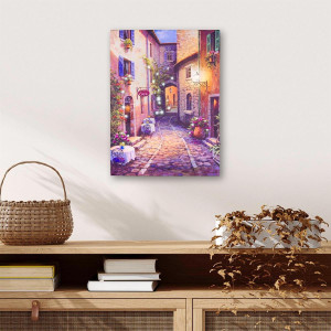 Tablou iluminat 31 leduri fibra cu timer - 30x40cm - print digital pe canvas - alee oras vechi - Img 6