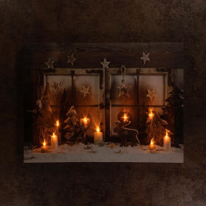 Tablou iluminat 9 leduri efect lumanare cu timer - 30x40cm - print digital pe canvas - Fereastra X-mas - Img 4