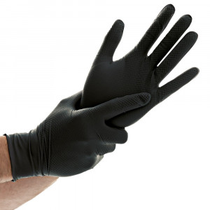 Manusi unica folosinta POWER GRIP - nitril fara pudra culoare negru - anti-alunecare cu grip - marime XL - 50 buc - Img 4