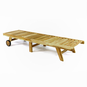 Sezlong pliabil Divero din lemn de TEAK 200x57x34 cm - pliabil cu roti - Img 3